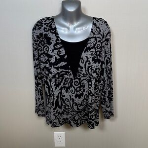 Briggs New York Black and Gray V-Neck Layered-Look Tunic